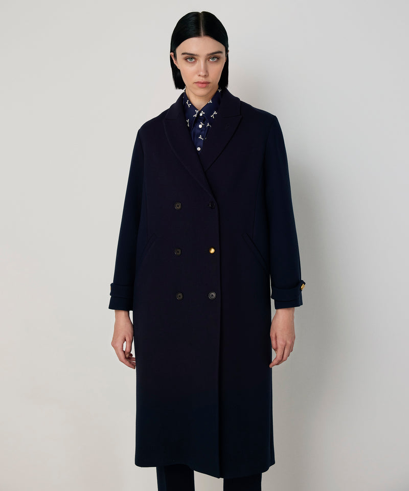 Machka Mixed Button Wool Coat Navy