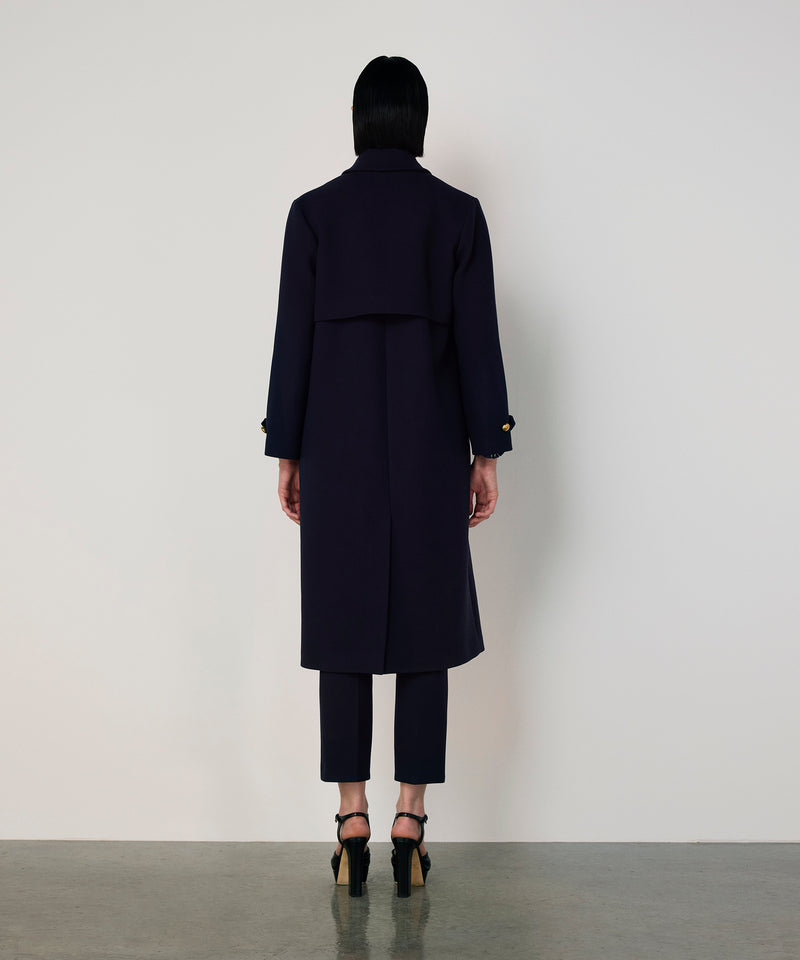 Machka Mixed Button Wool Coat Navy