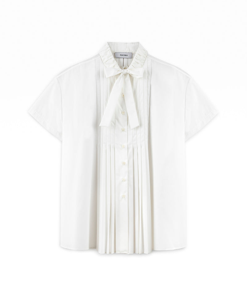 Machka Tie-Neck Pintuck Shirt White