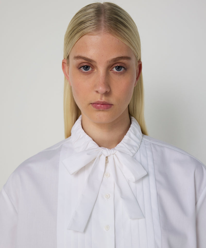 Machka Tie-Neck Pintuck Shirt White