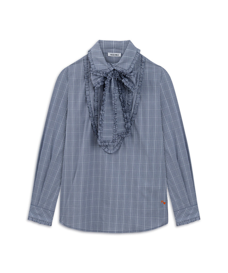 Machka Plaid Ruffle Shirt Navy