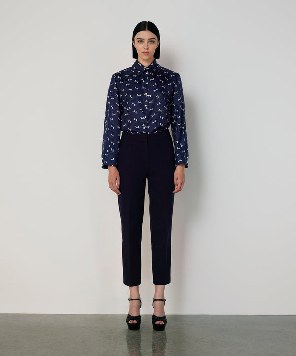 Machka Silk Shirt With Bow Pattern Navy