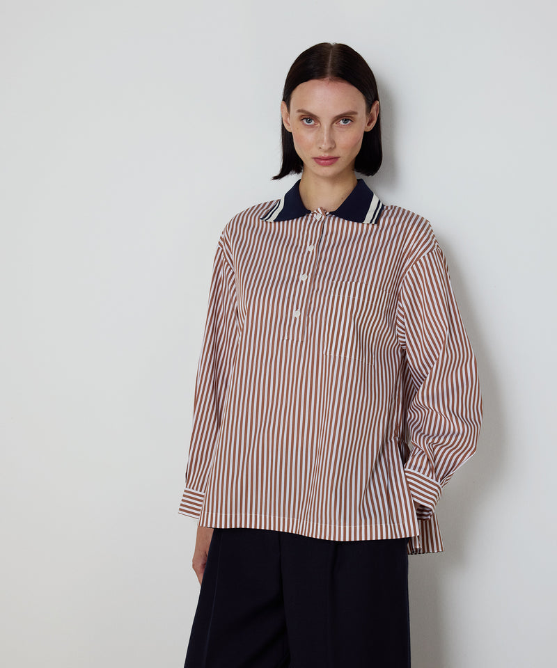 Machka Striped Color Block Shirt Cinnamon
