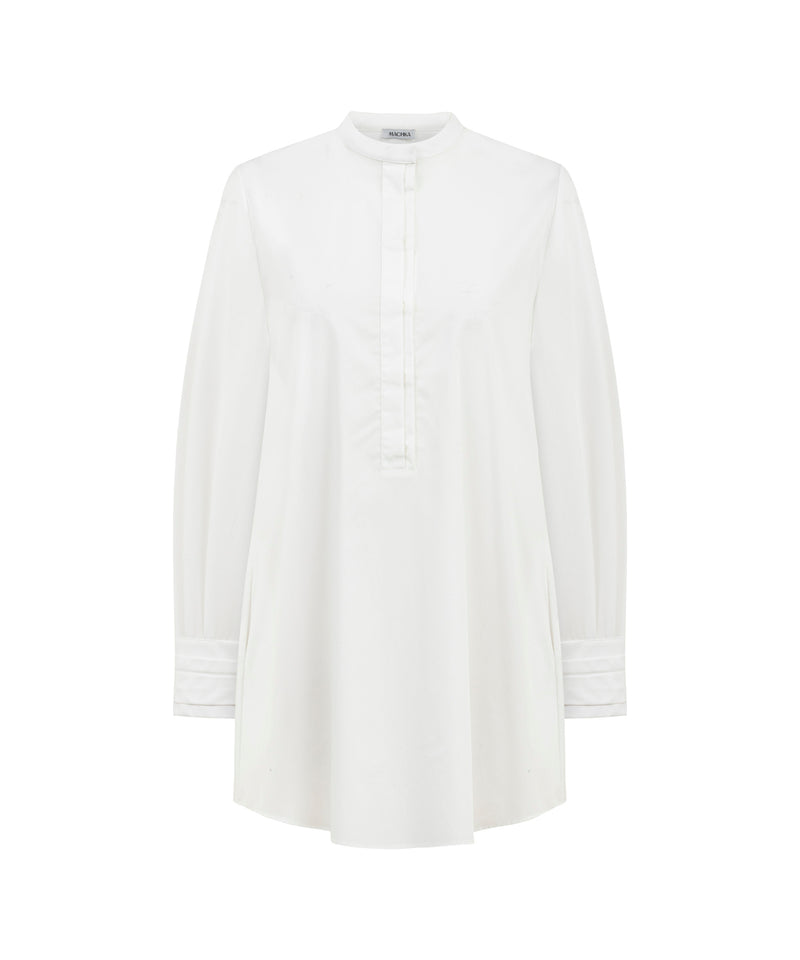Machka Stand-Collar Poplin Shirt With Ribbed Details White