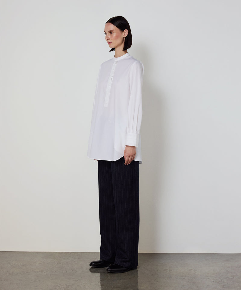 Machka Stand-Collar Poplin Shirt With Ribbed Details White