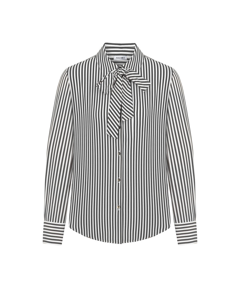Machka Striped Shirt With Tie-Neck Detail Anthracite