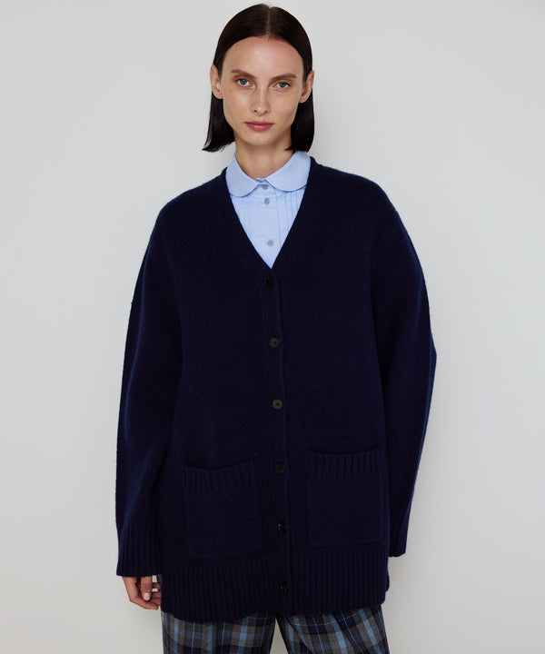Machka Oversize V-Neck Knit Cardigan Navy
