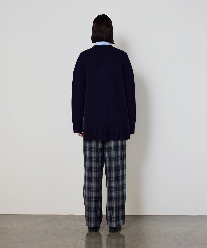 Machka Oversize V-Neck Knit Cardigan Navy