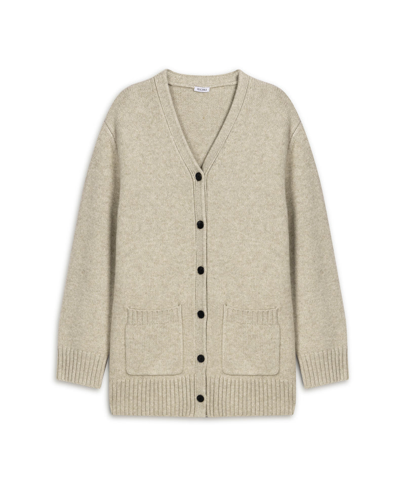 Machka Oversize V-Neck Knit Cardigan Beige