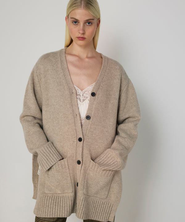 Machka Oversize V-Neck Knit Cardigan Beige