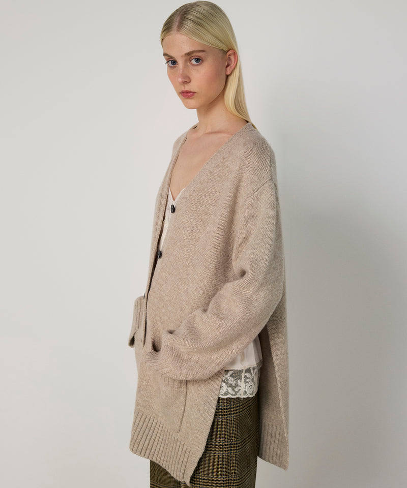 Machka Oversize V-Neck Knit Cardigan Beige