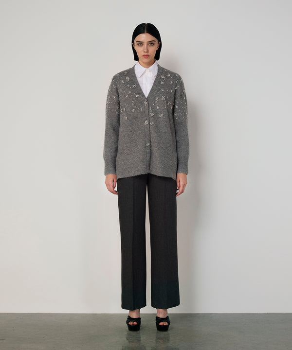 Machka Embellished Oversize Knit Cardigan Grey Melange