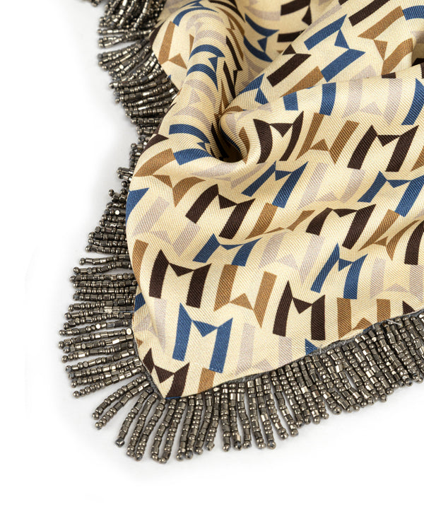 Machka Monogram-Patterned Silk Scarf Beige