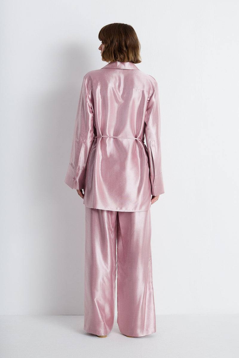 Nean Metallic Pink Longline Shirt Light Pink