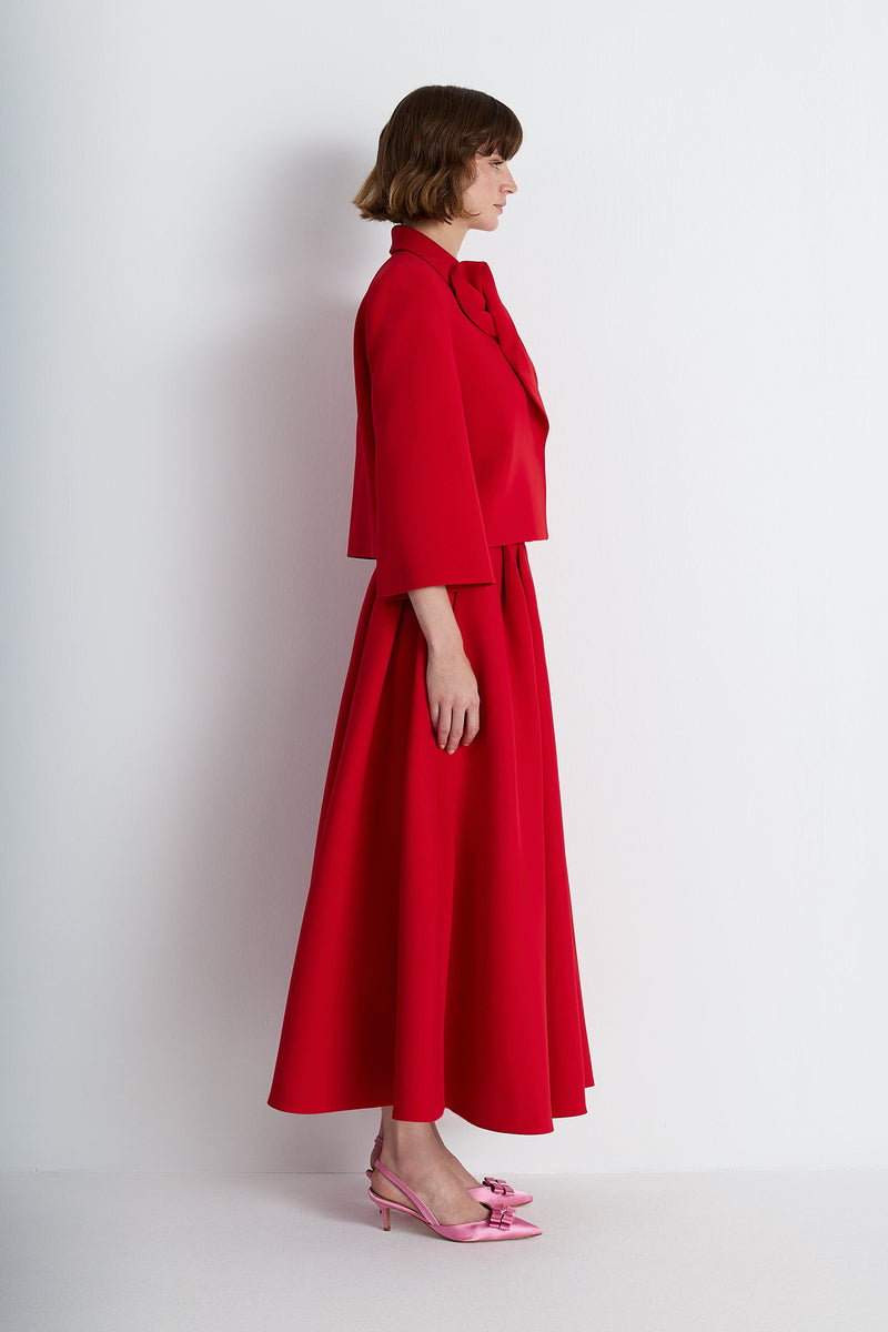 Nean Flared Midi Skirt Red