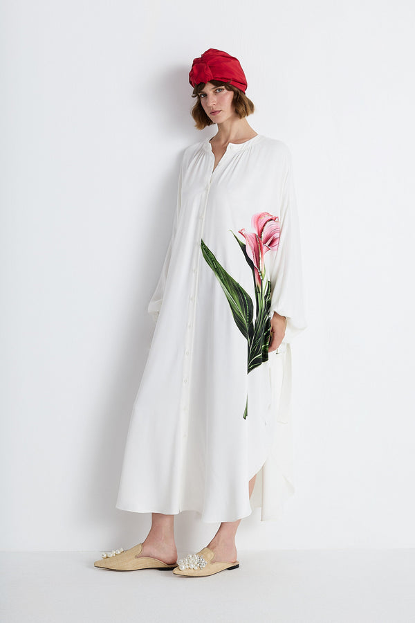 Nean Floral Embroidered Shirt Dress Off White