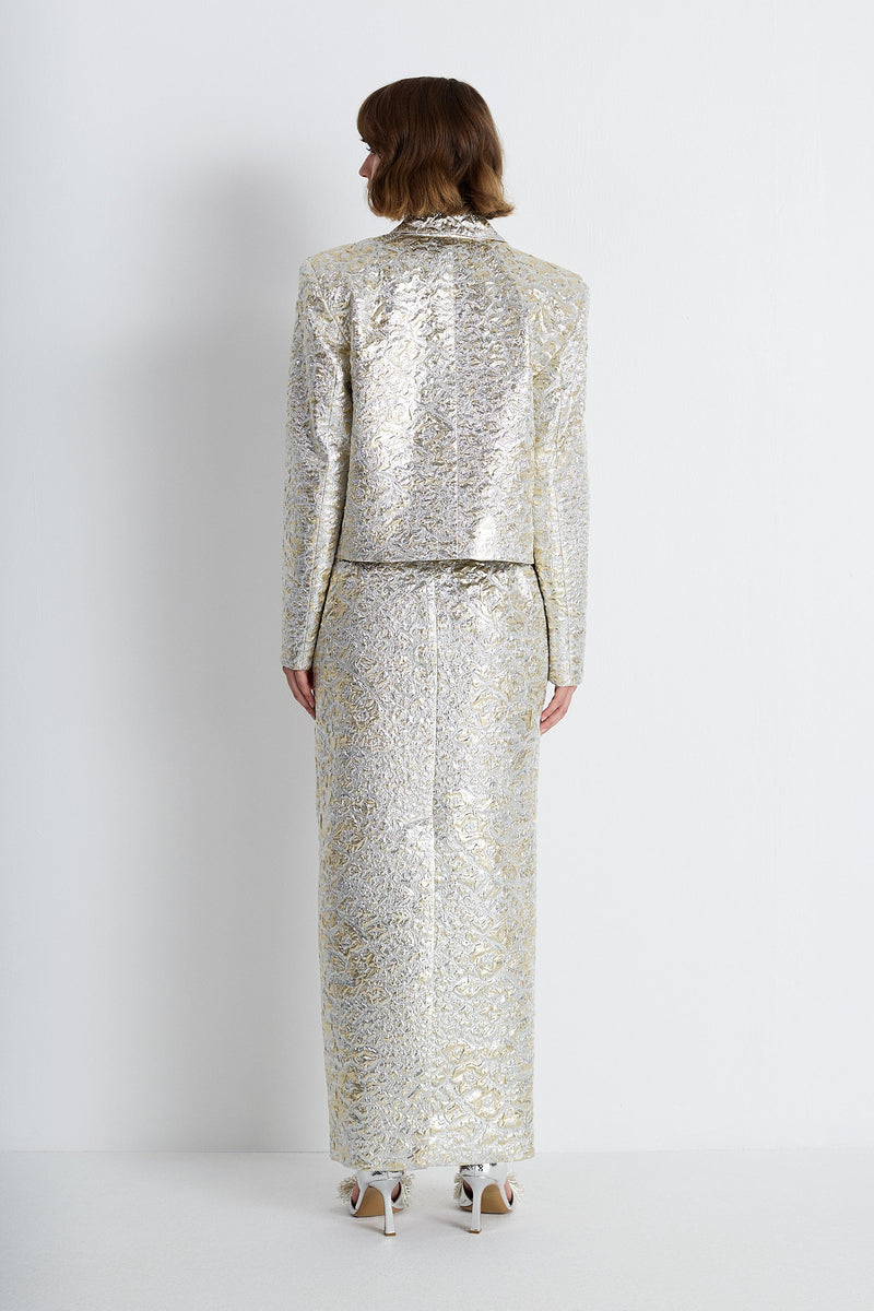 Nean Metallic Jacquard Tailored Blazer
 Silver