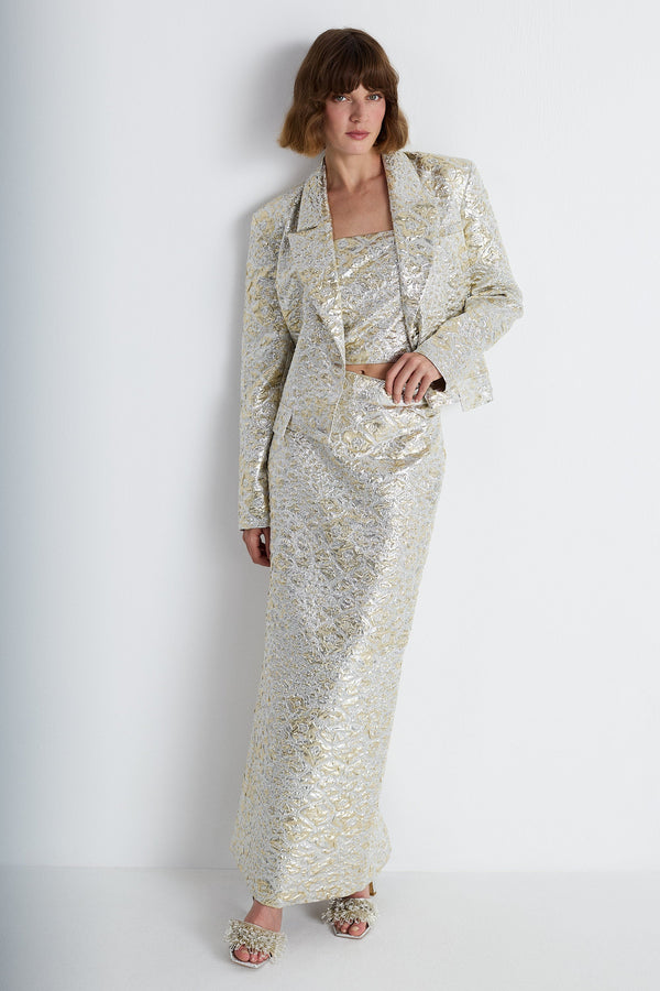 Nean Metallic Jacquard Tailored Blazer
 Silver