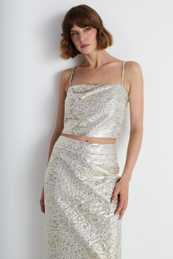 Nean Metallic Jacquard Cropped Top Silver