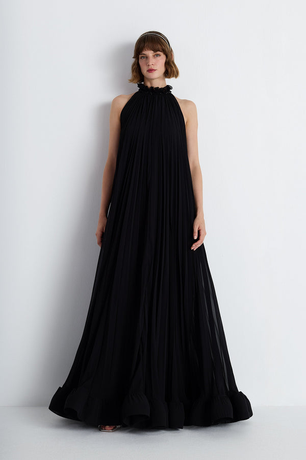 Nean Pleated Halter Neck Gown Black