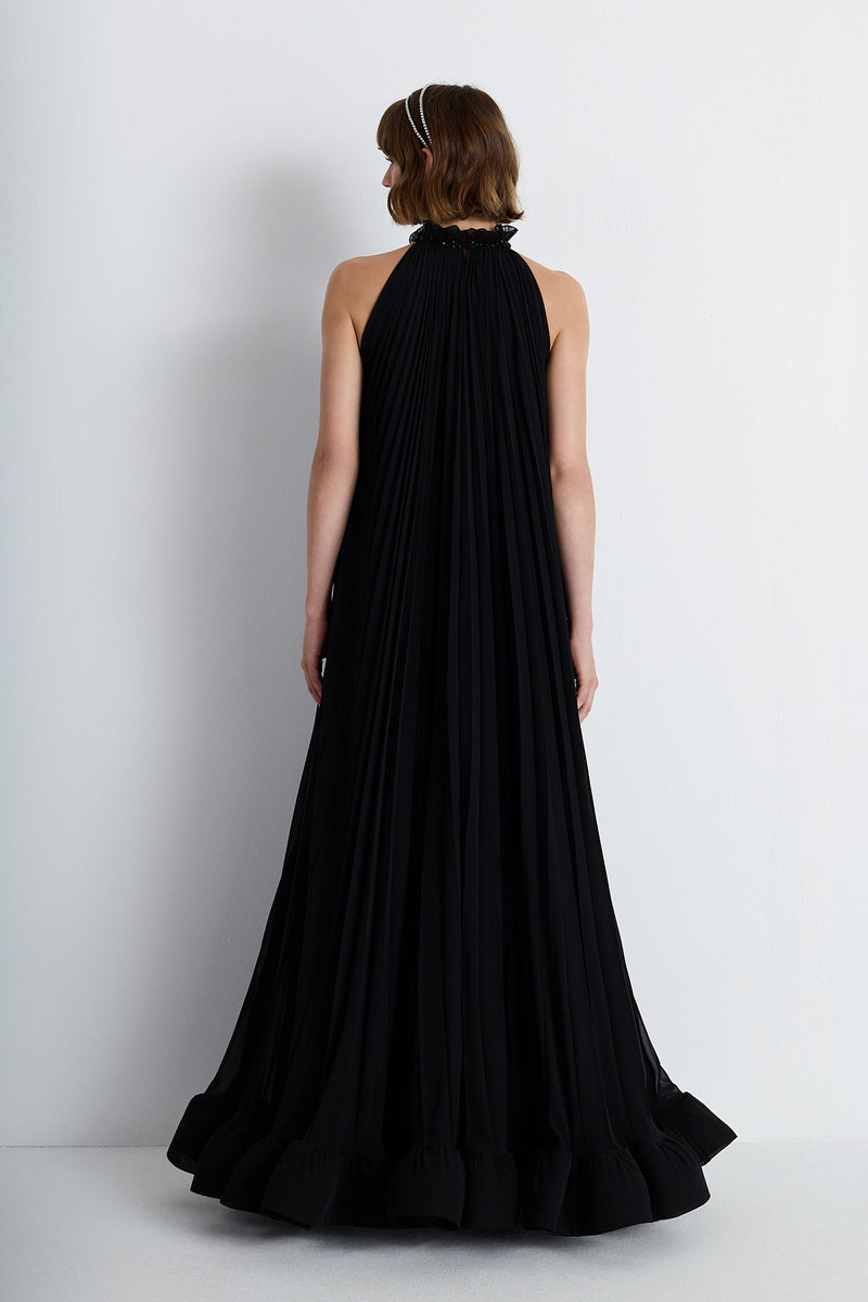 Nean Pleated Halter Neck Gown Black