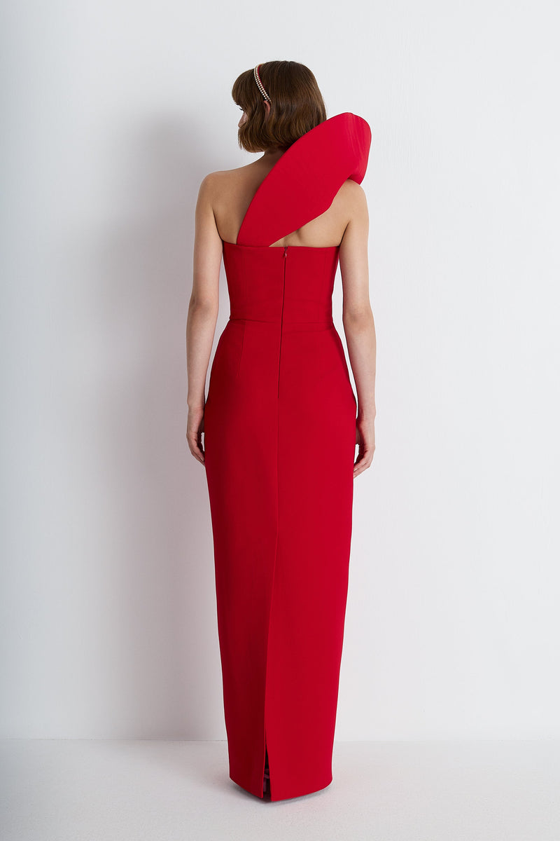Nean One-Shoulder Sculptural Gown Red
