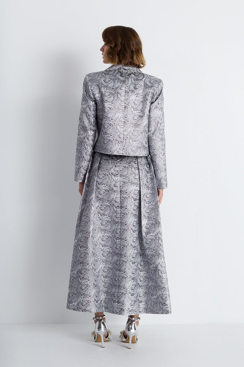 Nean Silver Brocade Cropped Tailored Jacket Dark Silver