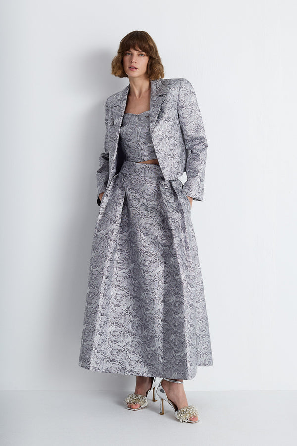 Nean Silver Brocade Cropped Tailored Jacket Dark Silver