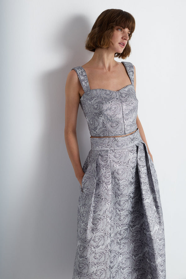 Nean Silver Brocade Cropped Top Dark Silver