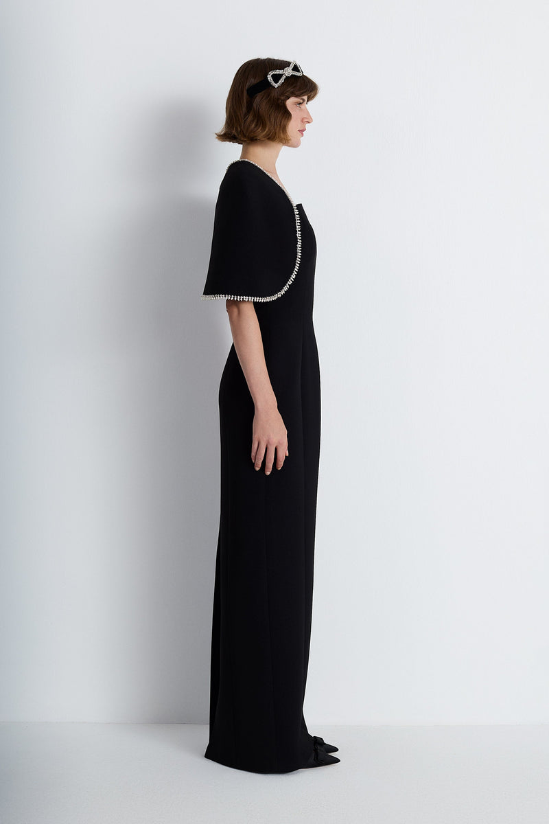 Nean Column Gown With Embellished Cape Detail Black