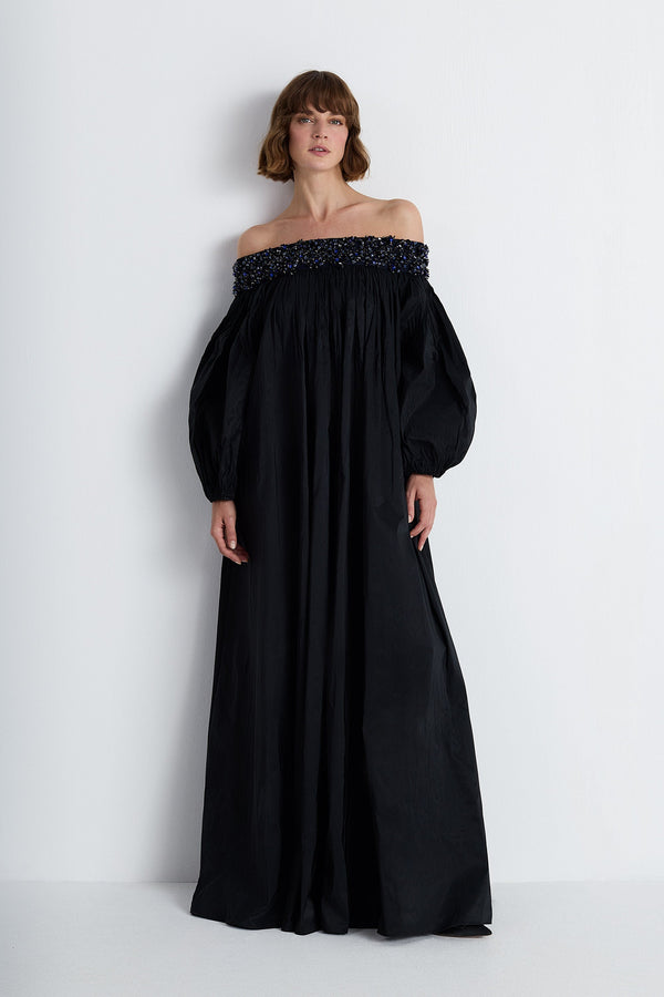 Nean Off-Shoulder Embellished Black Gown Black
