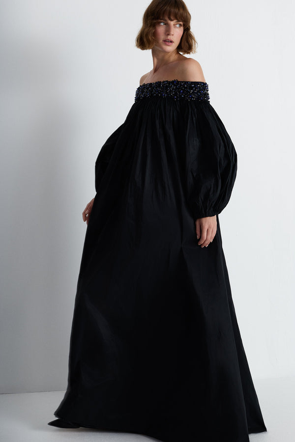 Nean Off-Shoulder Embellished Black Gown Black