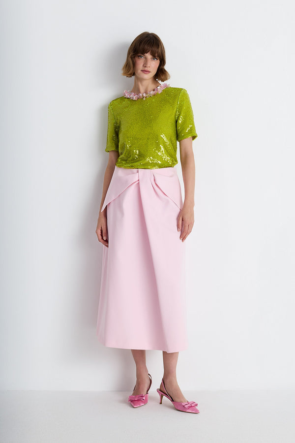 Nean Draped Detail Midi Skirt Pink