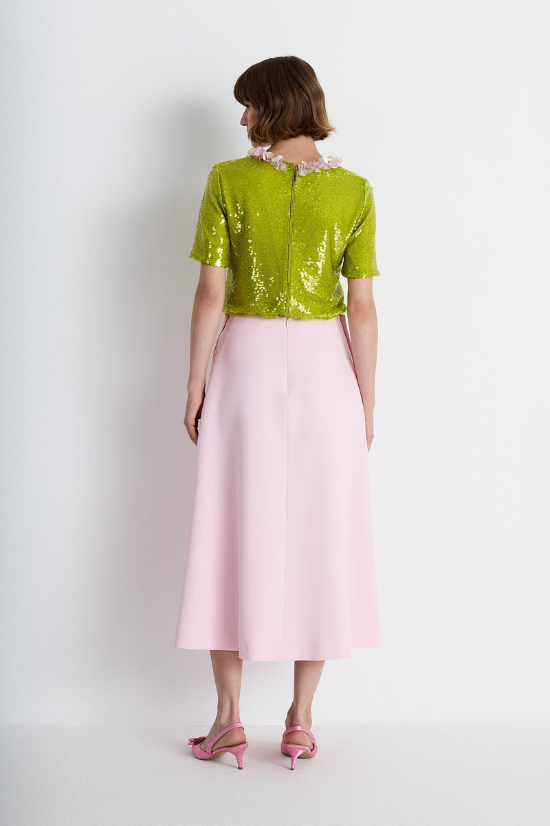 Nean Sequin Floral Collar Top Light Green