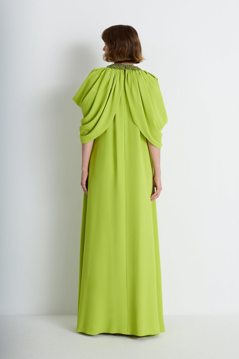 Nean Embellished Neck Cape Gown Lime
