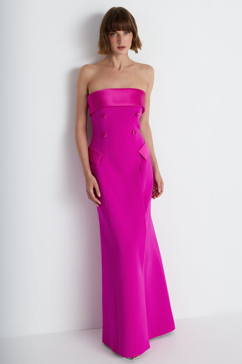 Nean Strapless Double-Breasted Gown Fuchsia