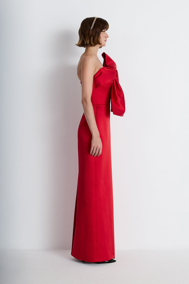 Nean One-Shoulder Bow Maxi Dress Red