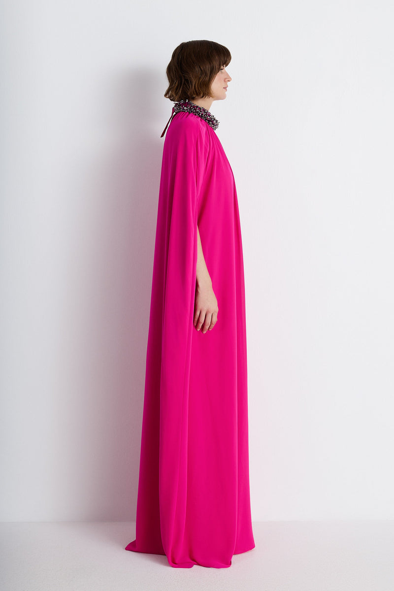 Nean Embellished Neckline Cape Gown Fuchsia