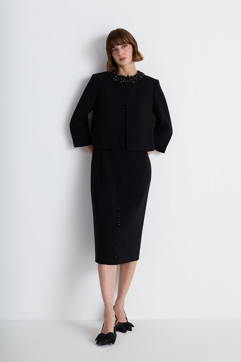 Nean Embellished Collar Cropped Jacket Black