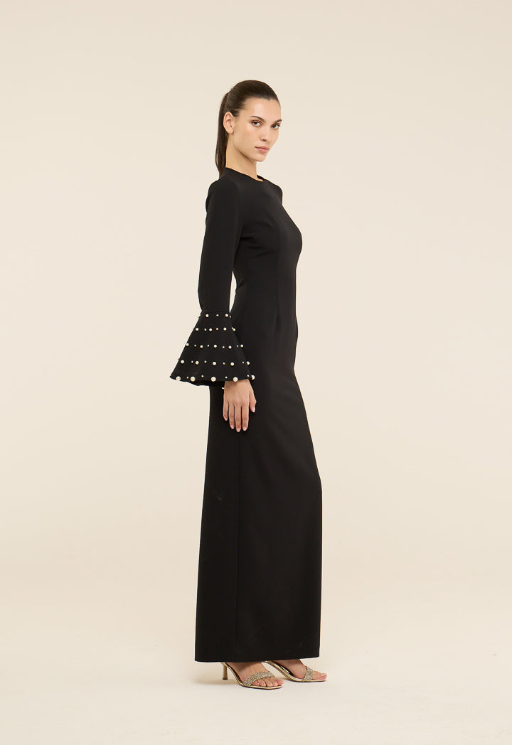 Riva Pearl And Crystal Embellished Gown Dress Black