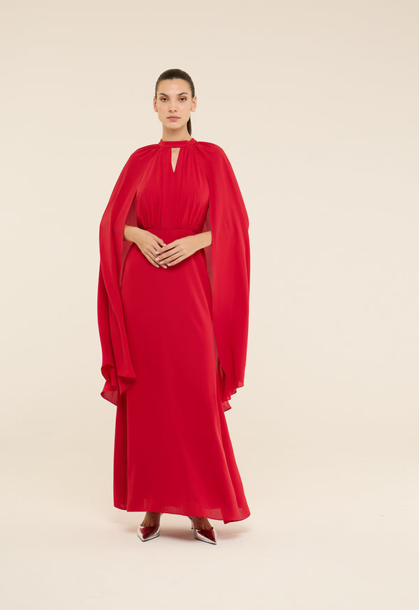 Riva Halter Neck Cape Sleeves Gown Dress Red