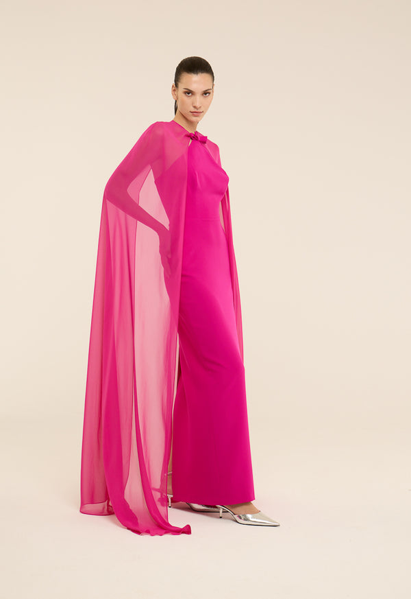 Riva Maxi Gown Dress With Cape Fuchsia