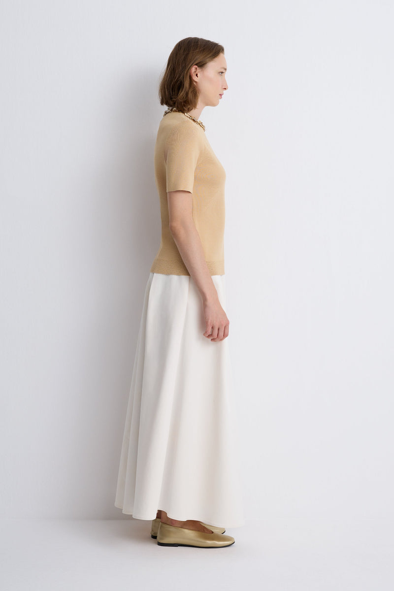 Nean Embellished Neckline Tricot Top
 Beige