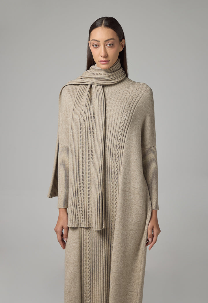 Choice Knitted Textured Dress Light Beige