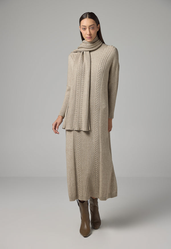 Choice Knitted Textured Dress Light Beige