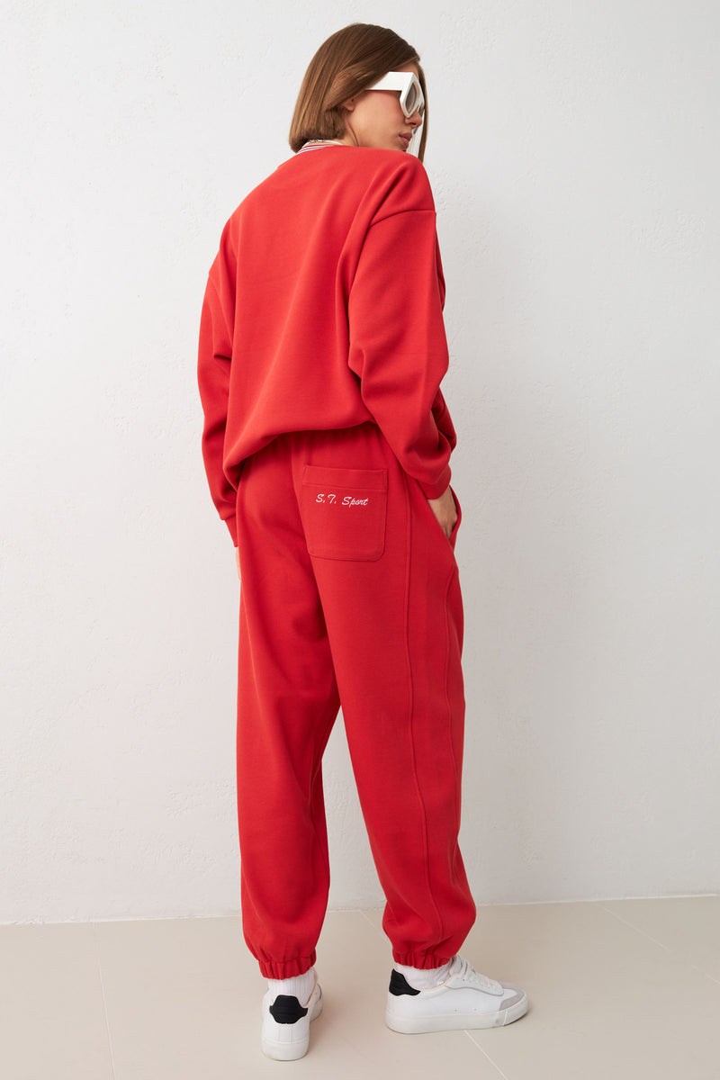 Setre Relaxed Fit Sweatpants With Elastic Ankle Red