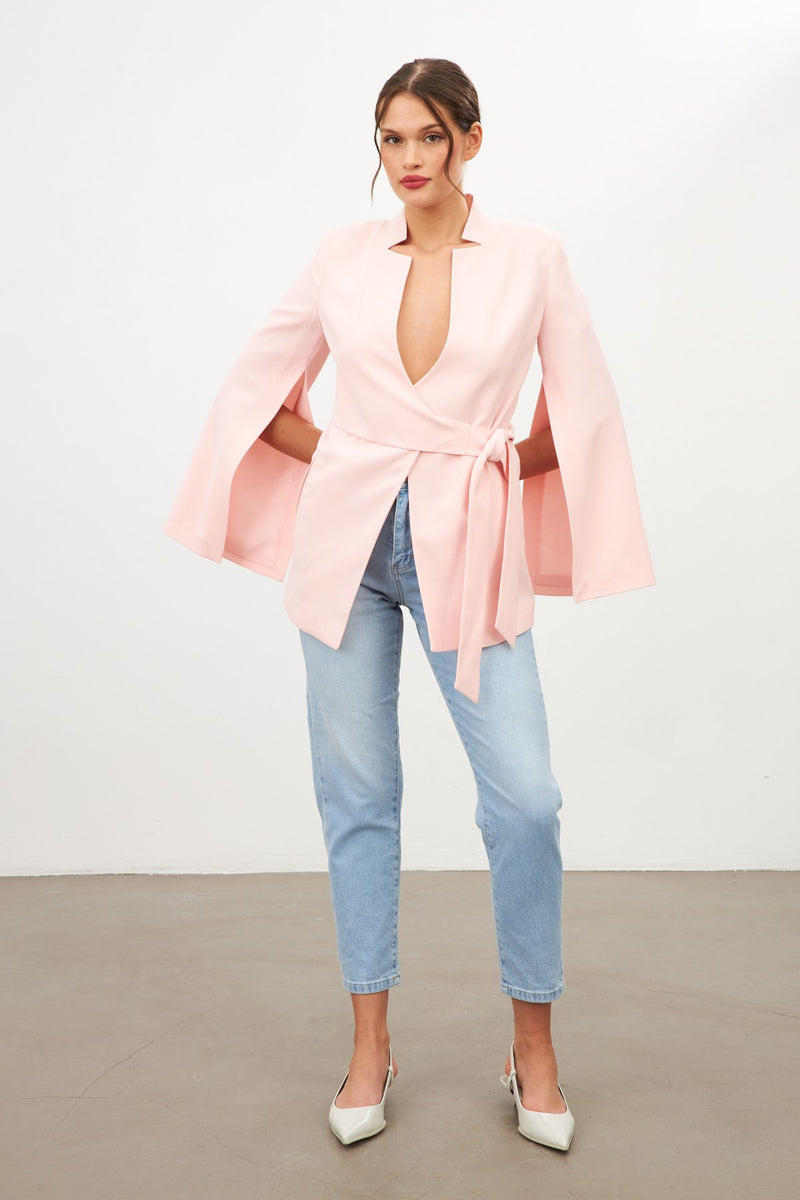 Setre Sleeve Detailed Jacket With Tie Detail Powder Pink