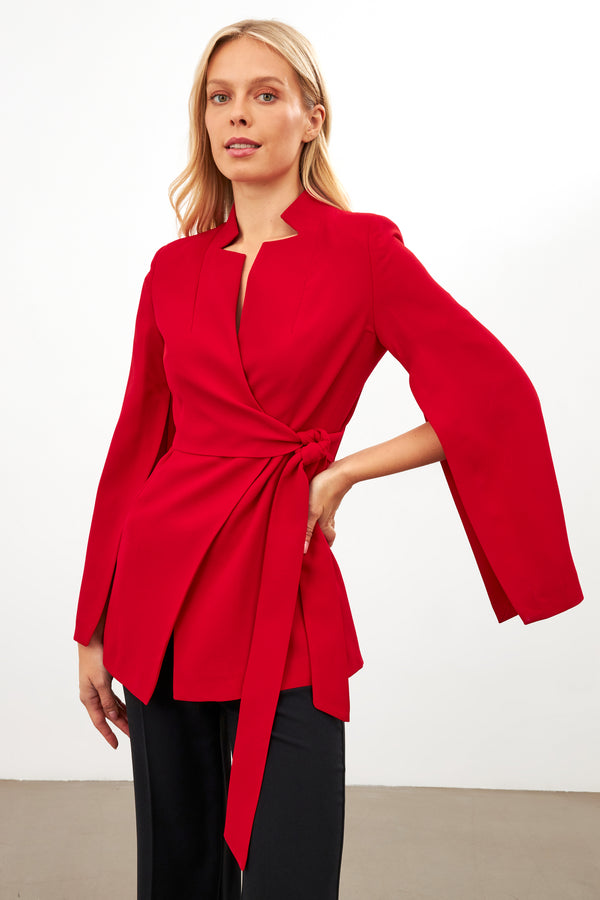 Setre Sleeve Detailed Jacket With Tie Detail Red