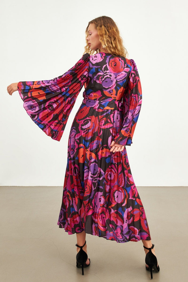 Setre Floral Patterned Pleated Dress Purple