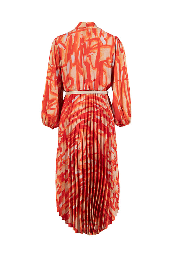 Setre Patterned Pleated Midi Dress Orange